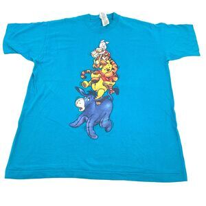 Vintage 1990s Pooh and Friend Disney T-Shirt XL Adult Bright Blue Tiger Piglet